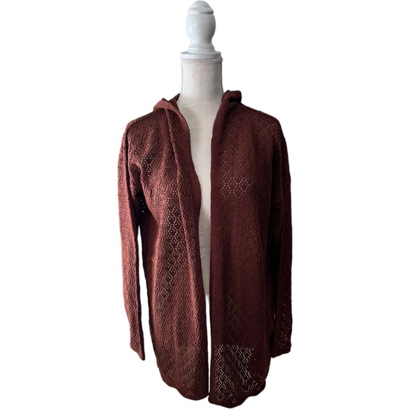 Keren Hart Rust Brown Open Cardigan with hood - Picture 2 of 9